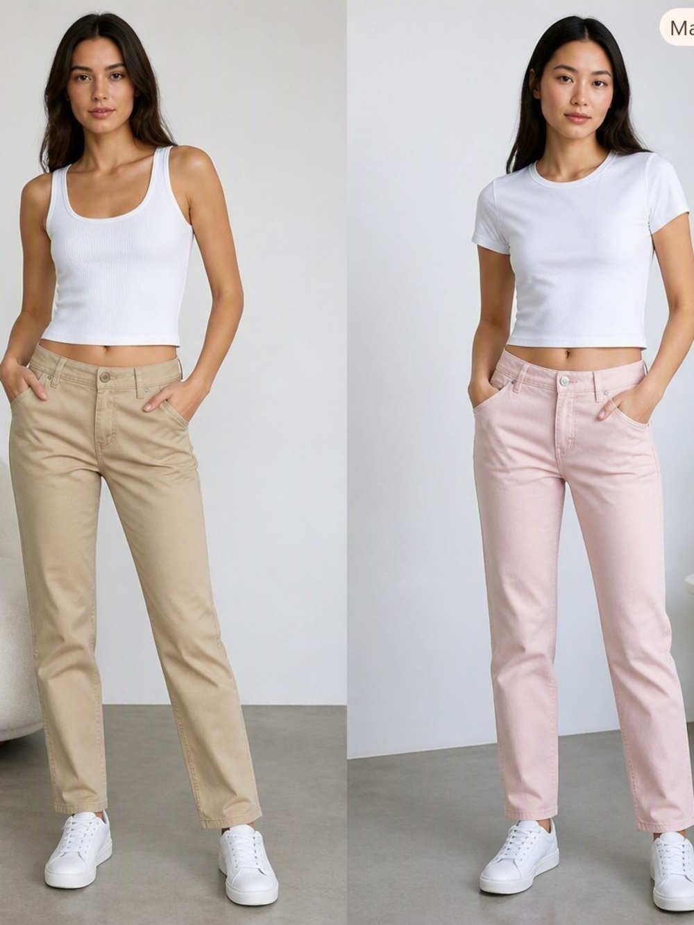 Calvin Klein Straight-Leg Pants in Beige and Light Pink